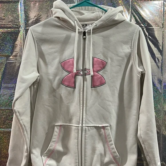 Under Armour Breast Cancer Awareness White Full Zip Hoodie Women’s Small - Picture 1 of 5